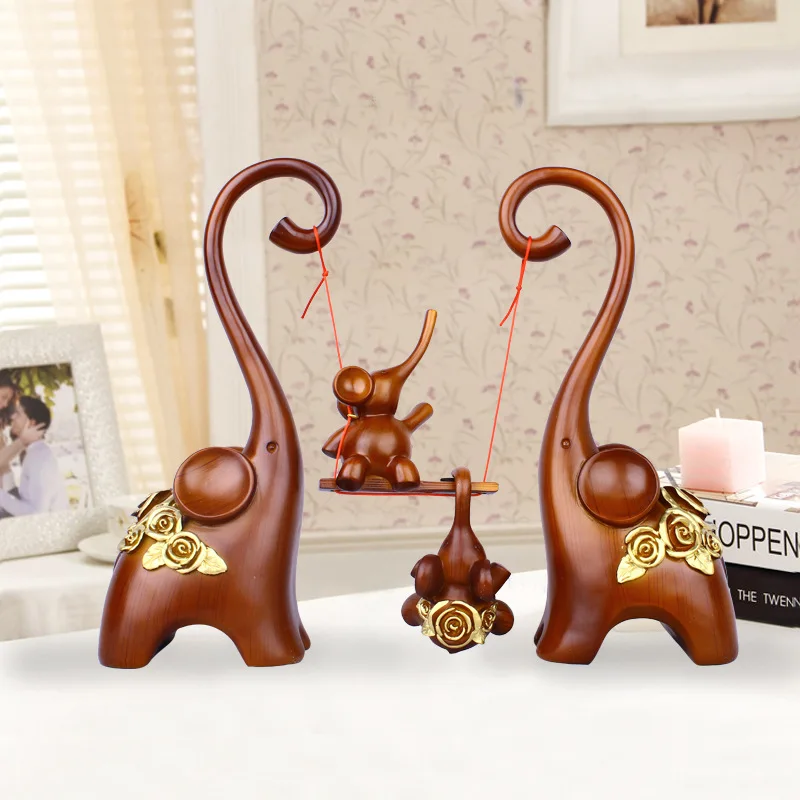 

European Resin Swing Elephant Statue Adornment Elegant Elephant Sculpture Lucky Fortune Figurines Adornment Home Decoration