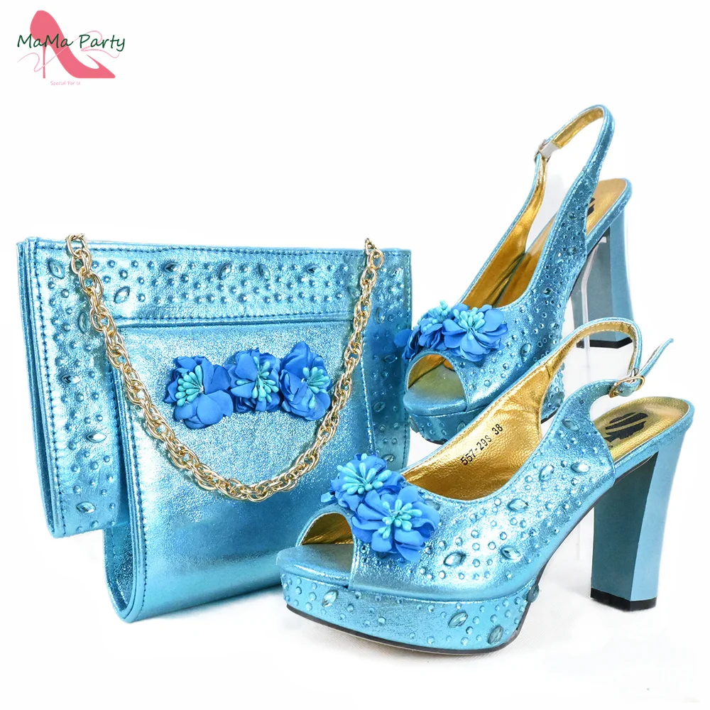 

2024 High Heels Good Quality Specials Italian Women Shoes and Bag to Match in Light Blue Color Sandal for Garden Party