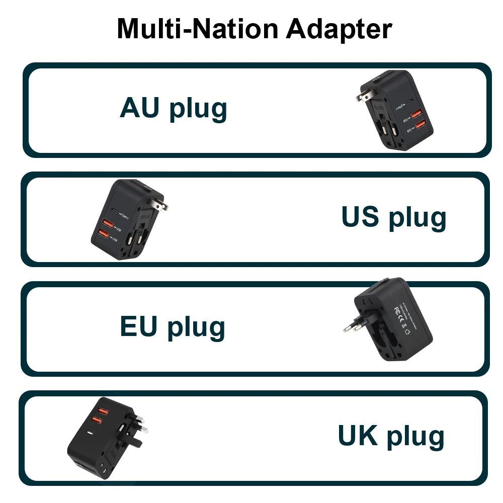 Travel Adapter Wall Charger with USB Charger 20W 6A Travel Conversion Plug Dual USB Port + Type-c USA EU UK AU Plug Universal power plug adapter conversion plug wall charger adapter universal socket adapter