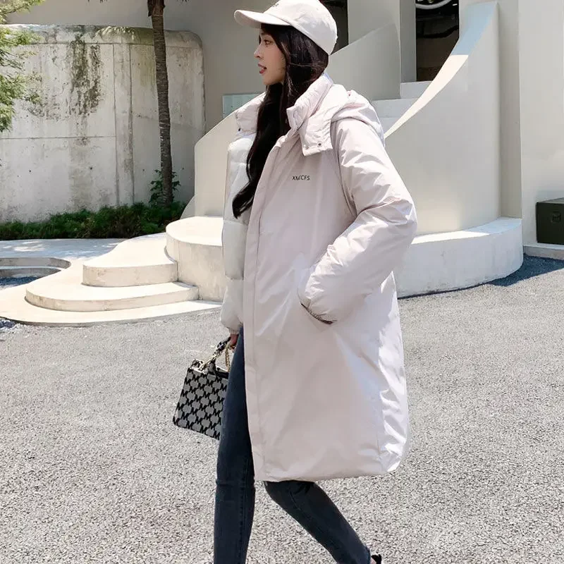 Winter Women's Jacket Pocket Stand-up Collar Down Padded Parka Coat High-quality Oversized Warm Loose Loose Casual Long Coat
