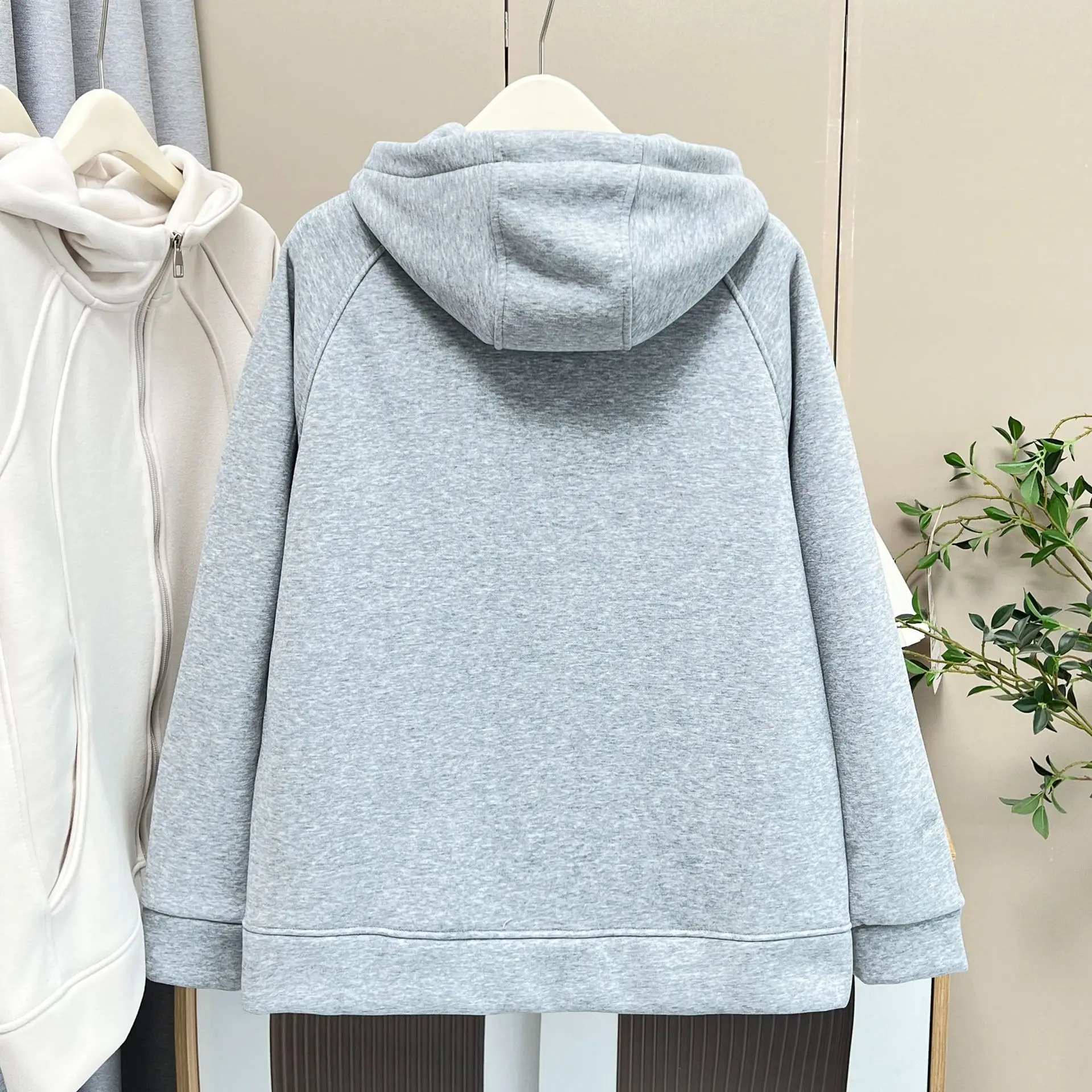 XXXXL Fashion Plus Size Women's Hoodies Coat Winter New Simple Casual Fleece And Thickened Warm Hooded Zipper Sweatshirt 8815