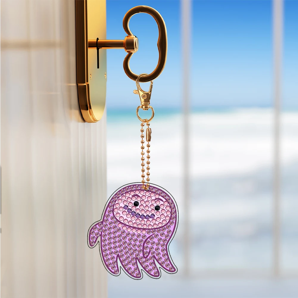 9pcs Double Sided DIY Diamond Art Key Rings Rhinestone Mosiac 5D Diamond Keychain For Beginners Home Decor