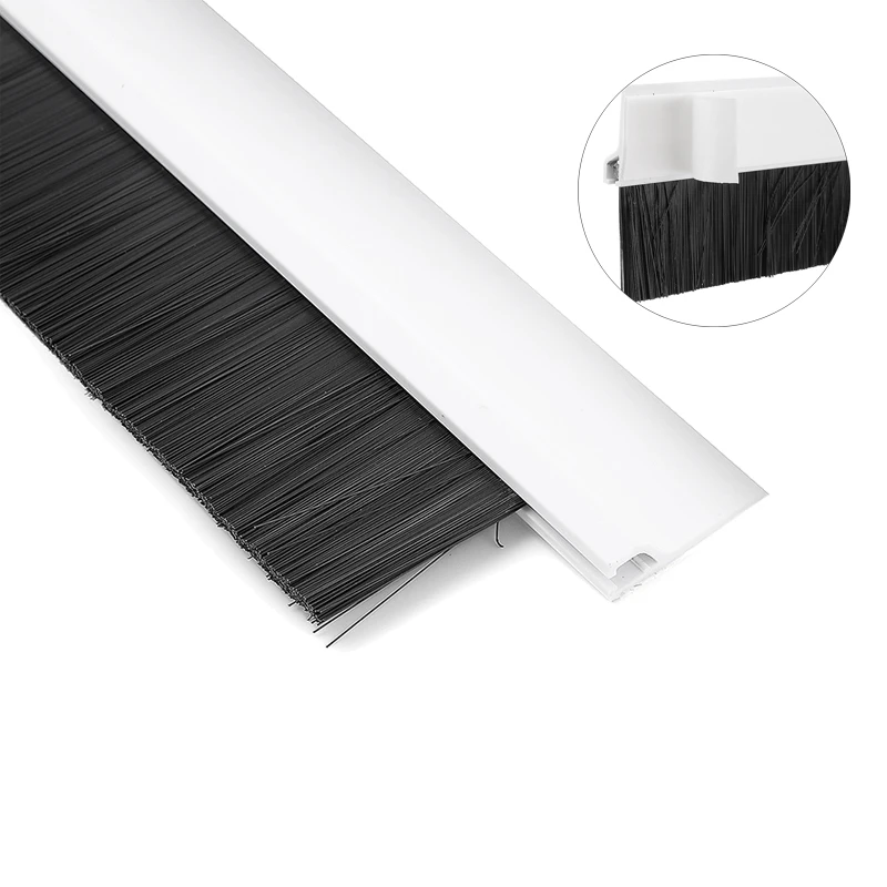 Selos Autoadesivos da Varredura da Porta Plástico Branco Windproof Dustproof Varredura Inferior 0.8 1.2 1.6 Polegada Escova Macia do Pvc Comprimento 1m