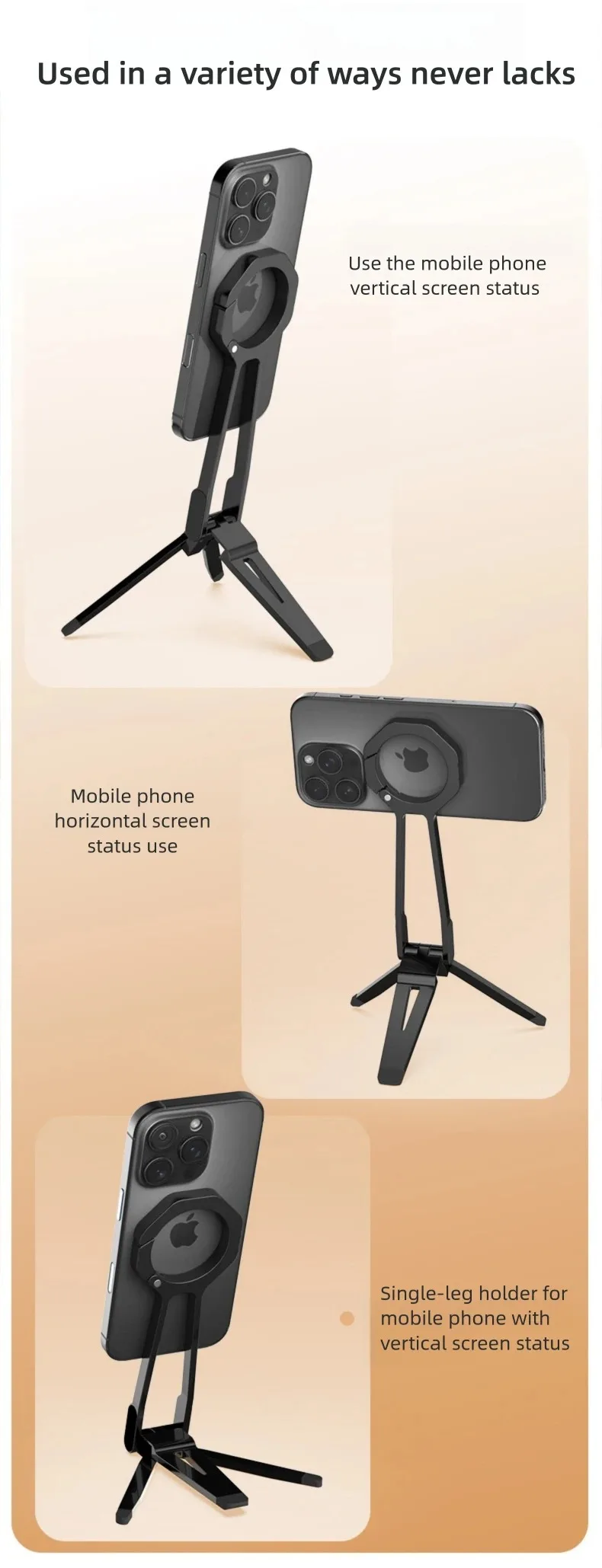 Phone Tripod Carabiner-Mounted Dual-sided Magnetic Desk Mount Phone Handle Holder For iPhone