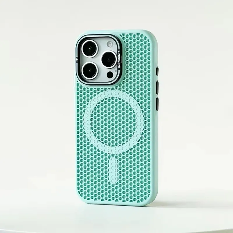 Honeycomb Mesh Cooling MagSafe Case with Alloy Lens Bracket and Wireless Charging Cover
