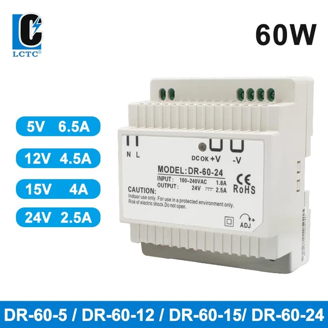 60W DC 5V 12V 24V 48V Tension de Sortie 1.25A 2.5A 5A 10A Type