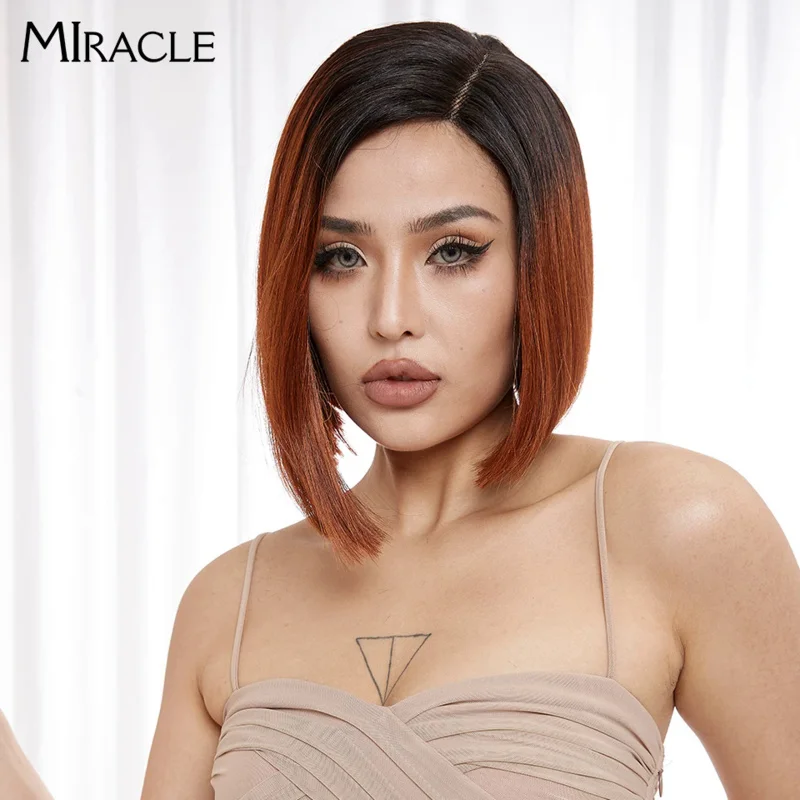 

MIRACLE Synthetic Lace Wig Bob 10 Inch Blonde 613 Ombre Red Heat Resistant Short Hair Cosplay Wigs For Black Women