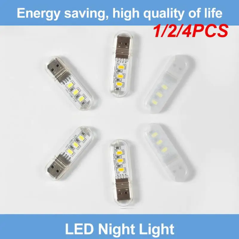 

1/2/4PCS Mini 5V USB LED Night Light Portable Table Desk Lamp Book Ultra Bright Reading Flashlight Night Light Power Bank Laptop