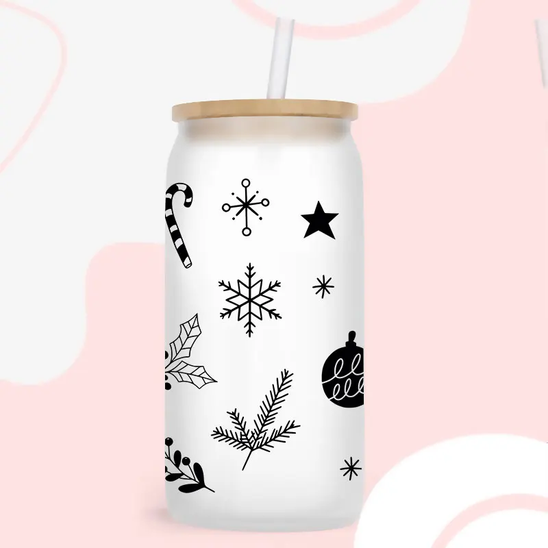 3D UV DTF Transfers Stickers 16oz Cup Wrap Snowflake Merry Christmas Printed for DIY Glass Ceramic Metal Leather Etc.