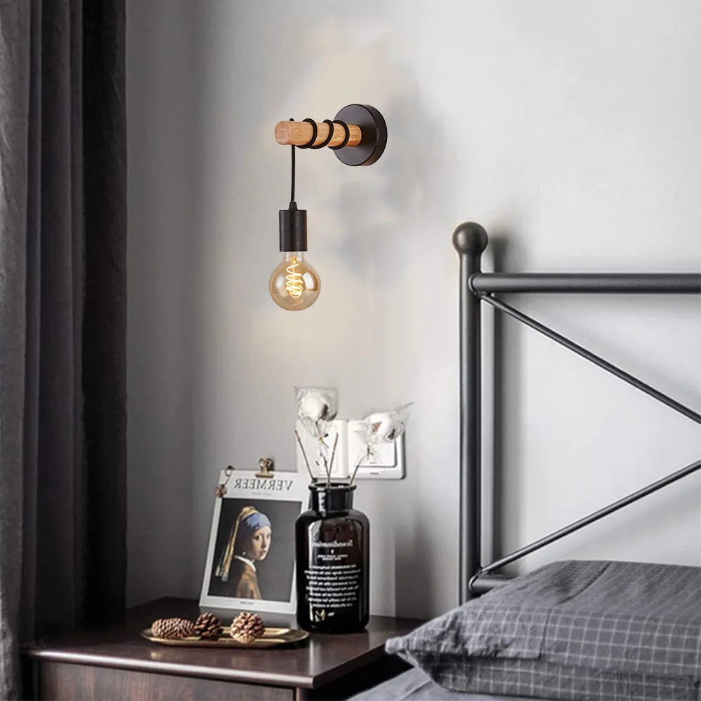 Wall Light Indoor Outdoor Decor Wood Wall Lamp E27 Home Sconce