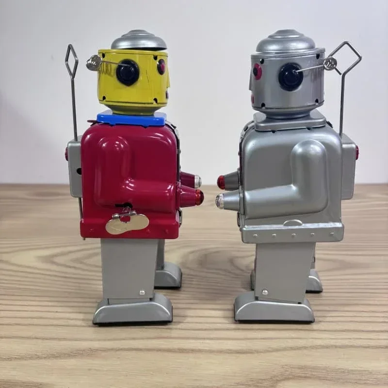 [Best] Adult Collection Retro Wind up toy Metal Tin Mr robot red silver Mechanical toy Clockwork figures model kids gift