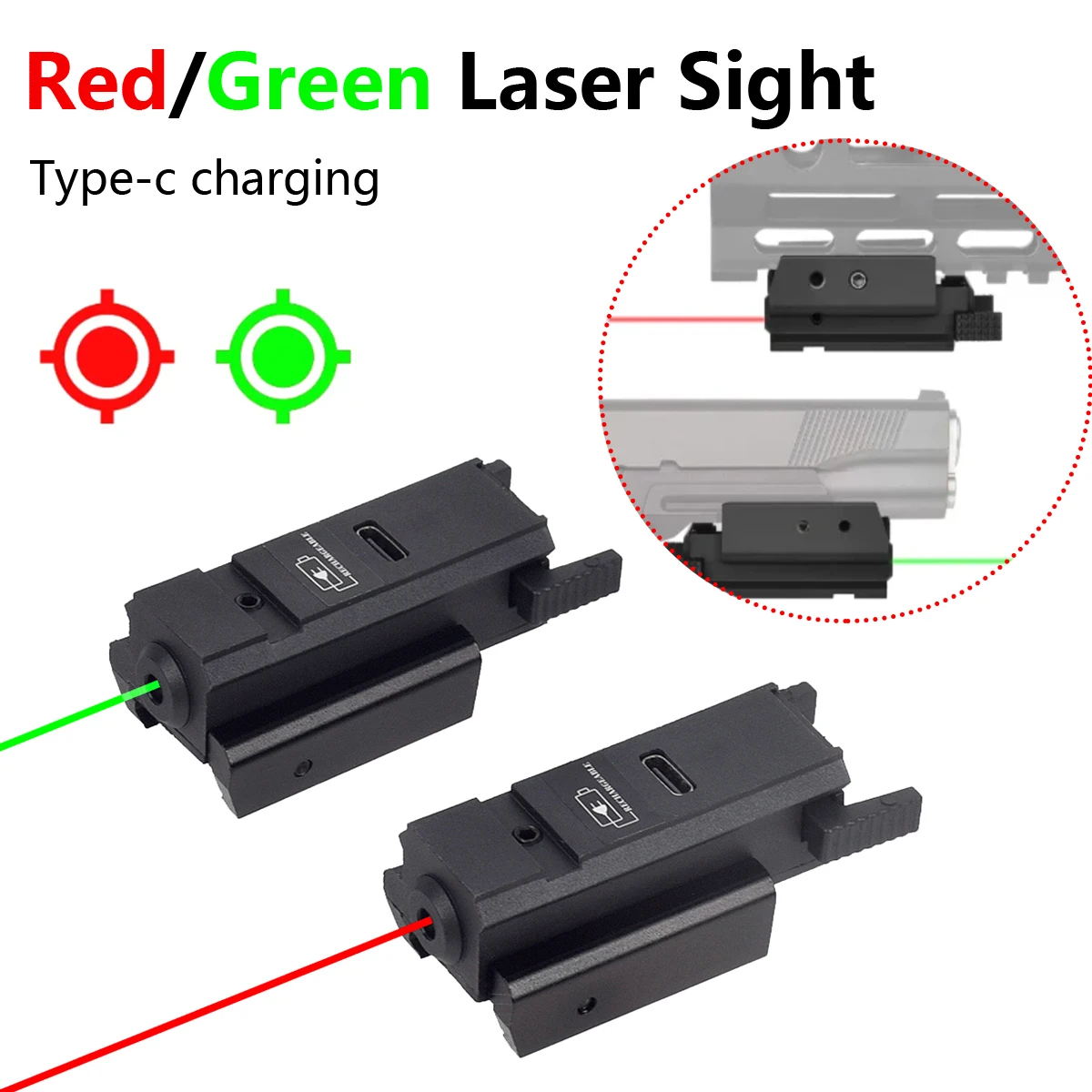 

Tactially Charging USB Green Red Laser Sight Metal Mini Rechargeable Fit 11mm 20mm Picatinny Rail Pistol Glock Rifle HK416 AR15