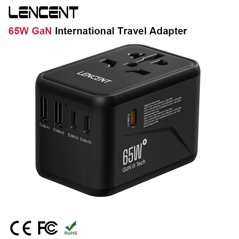 Lenzent 65W/100W Gan internat ionaler Reise adapter mit 2usb 3 Typ C Gan Schnell lade adapter mit eu au us uk Stecker für Reisen