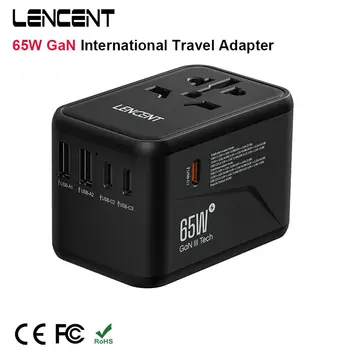 LENCENT 65W/100W GaN International Travel Adapter with 2USB 3 Type C GaN Fast Charging Adapter with EU AU US UK Plug for Travel 1