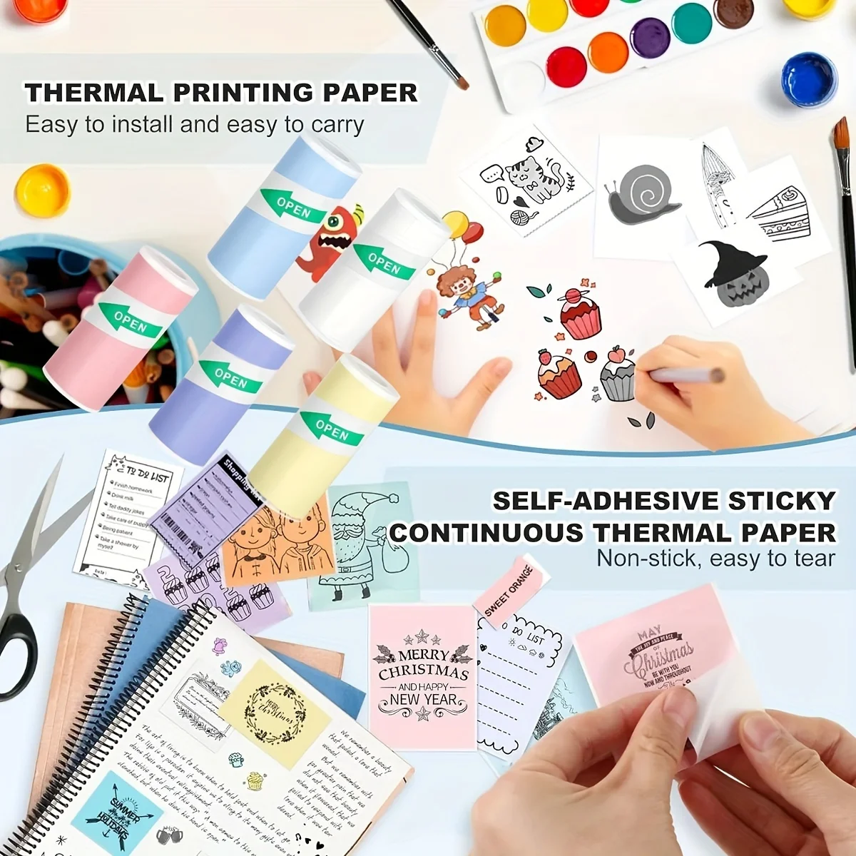 20 Rolls of Multi-Color Self-Adhesive Paper for Mini Printers: Perfect for Labels, Stickers, and Thermal Printing