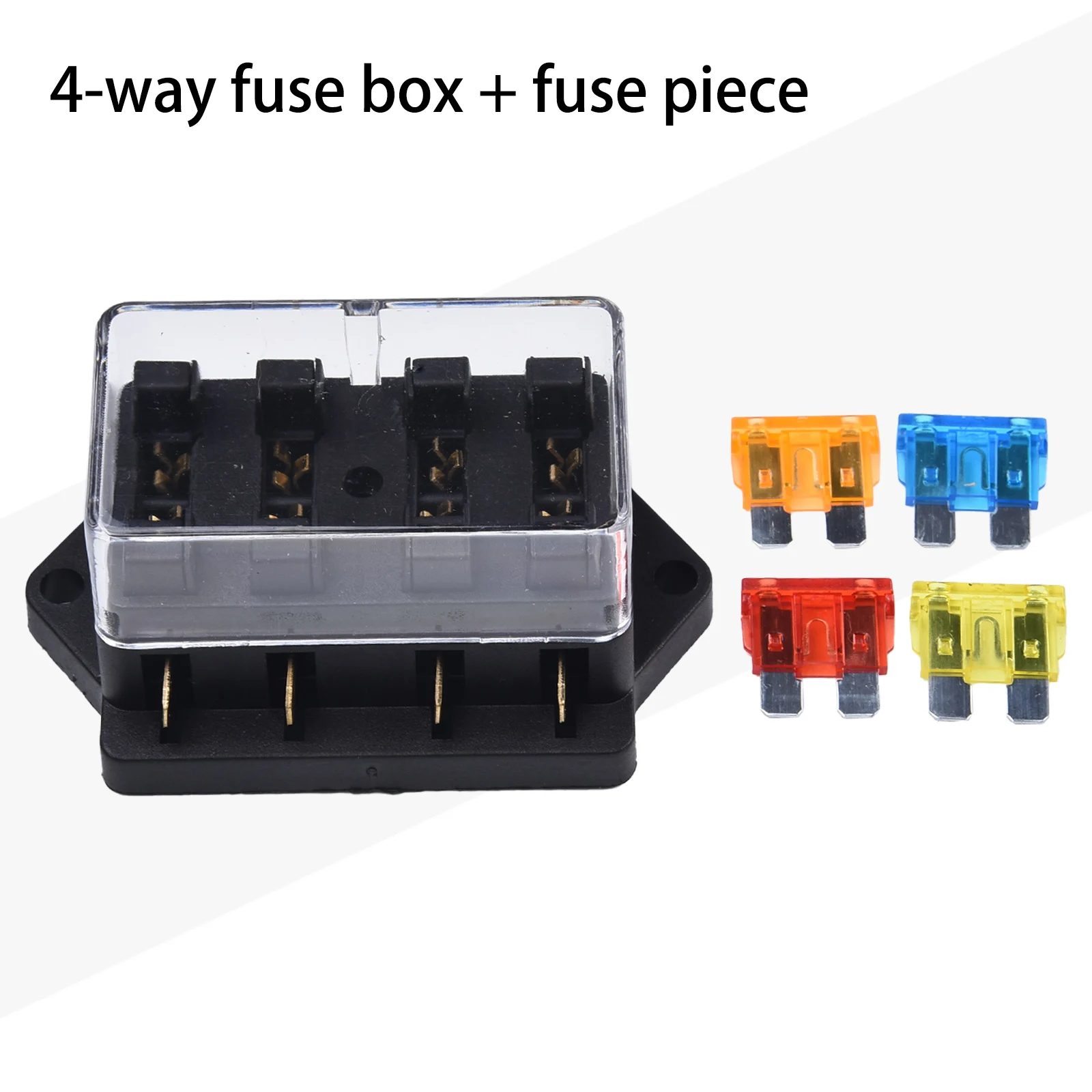 

Car 4 Way Circuit Standard ATO Blade Fuse Box Block Holder 12V/24V+4 Fuses Car 4-way Fuse Box + Fuse Motorcycle Fuse Boxes