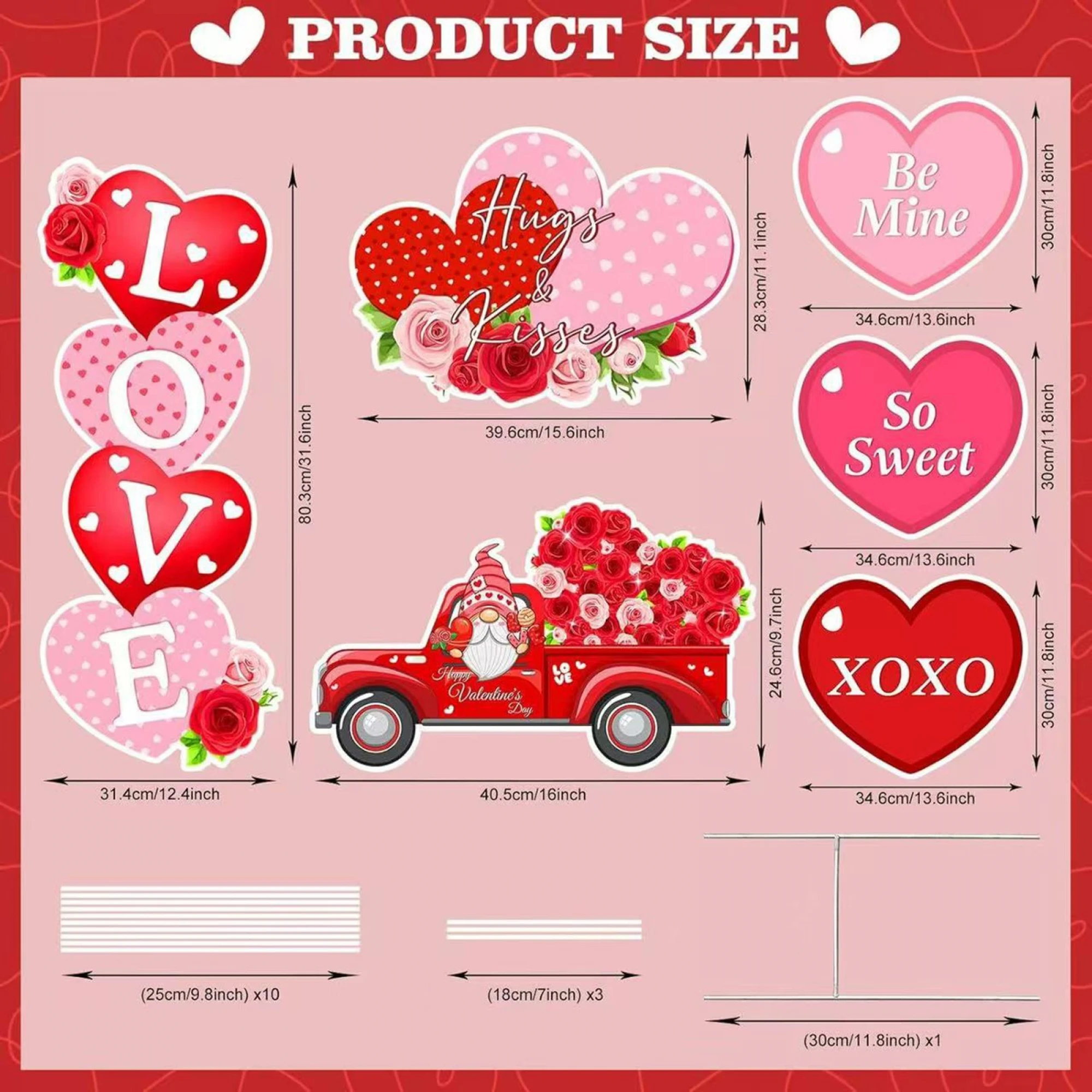 Valentine s Day Outdoor Decor Set of 6 Heart Truck and Love Letter Yard Stakes for Romantic Party Lawn Garden Decoration