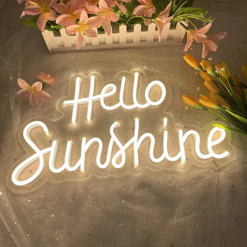 Ineonlife Custom Neon Sign Warm Hello Sunshine Bedroom Home Lamp for Girls Birthday Holiday Gift Night Light Wall Decoration