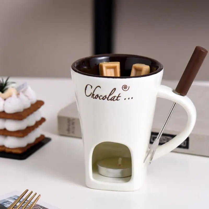 Fondue Pots Fondue Mug Set Personal Mini Chocolate Cheese Ice Cream Maker Kit Individual Butter Melter Cup Small Warmer
