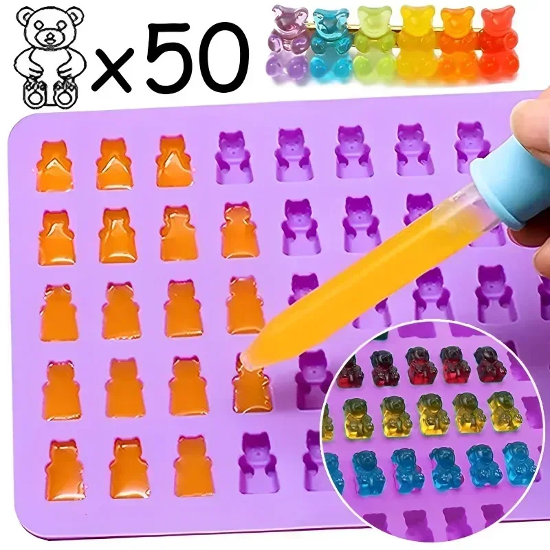 50GridsGummyBearMoldSiliconeCuteBearsJellyMouldwithDropper