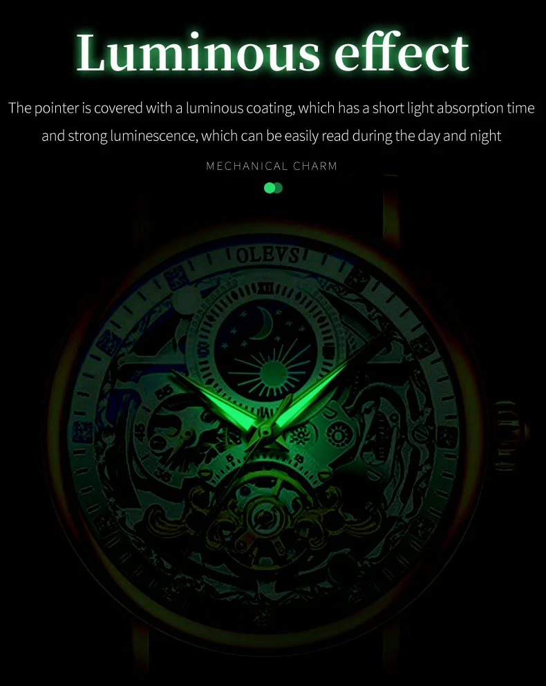 OLEVS Skeleton Watches Mechanical Automatic Watch Men Tourbillon Sport Clock Casual Business Moon Wrist Watch Relojes Hombre