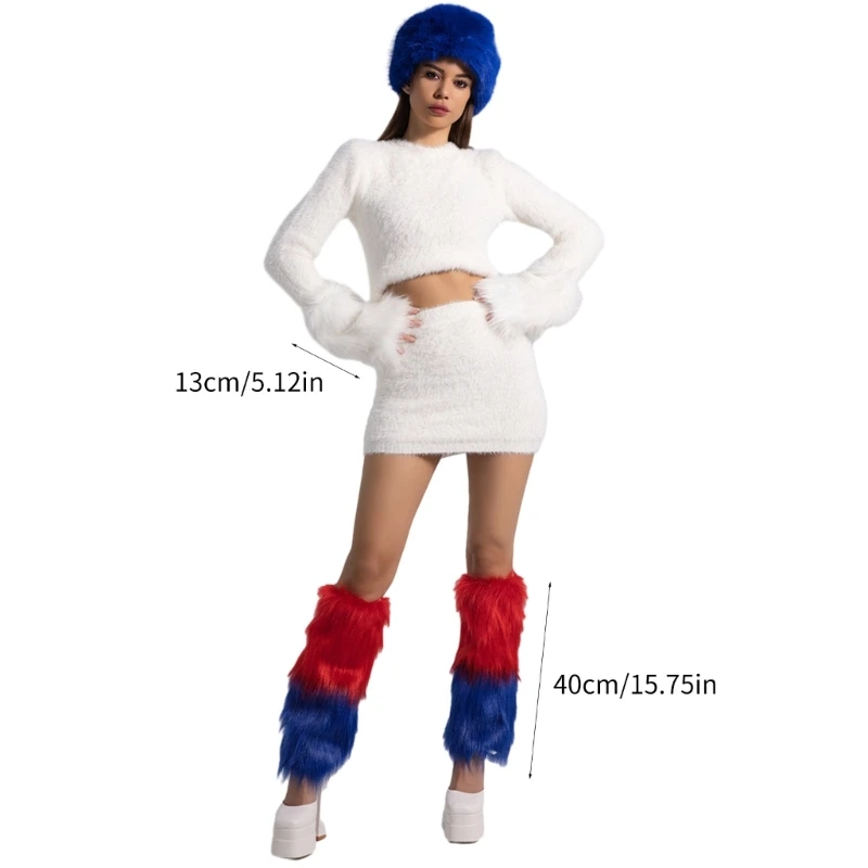 New Woman Plush Russian Hat with Leg Warmer Sexy Plush Wrist Cuffs for Masquerade