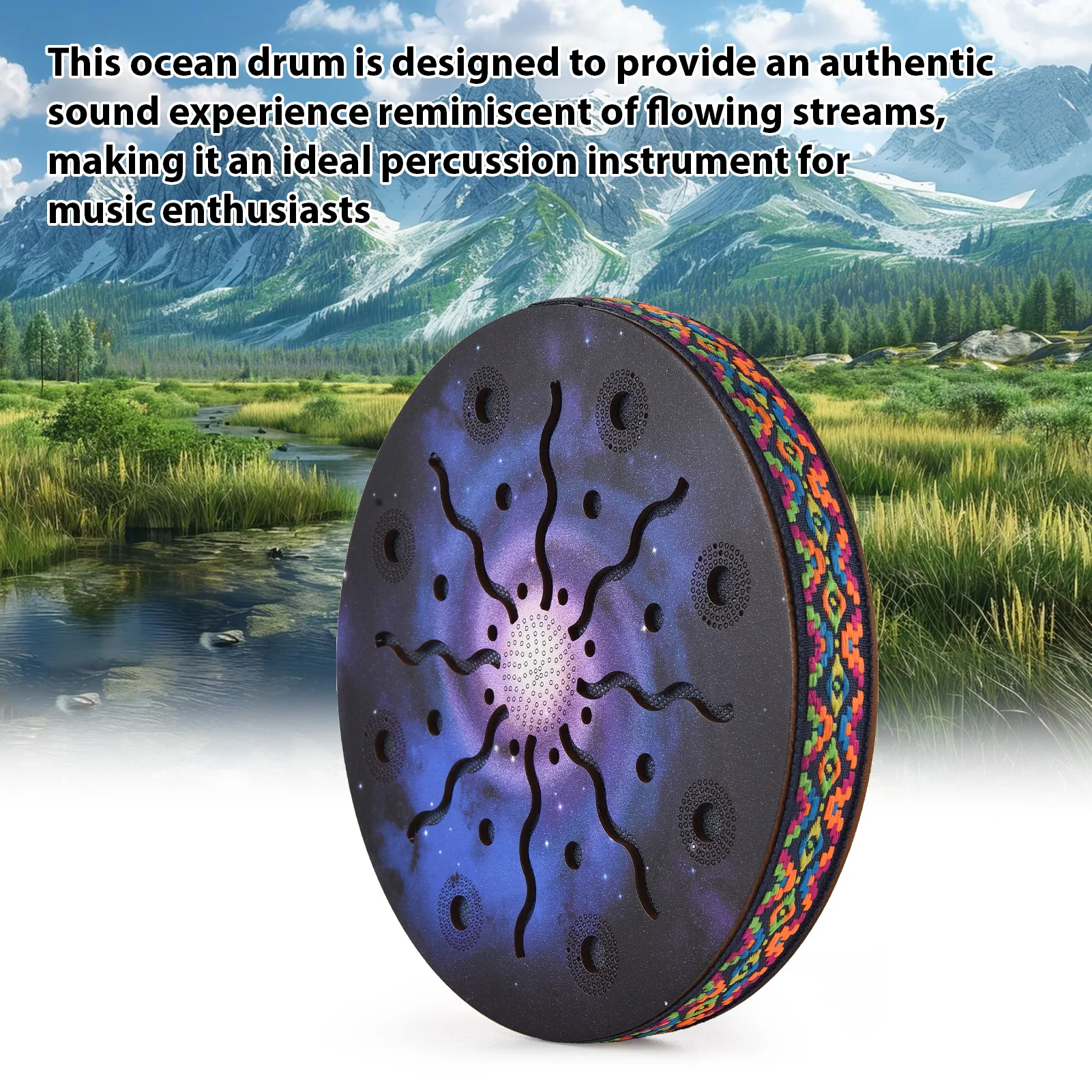 8/10/12 Inch Ocean Drum Ethnic Percussion Instrument Painted Drum Pattern Birch Portable Wooden Woven Edge for Home Party