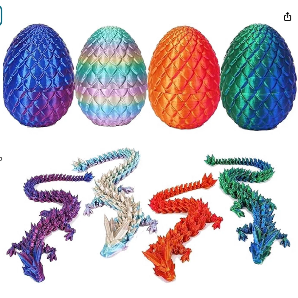 3d printed toy dragon ornament 4PCS 3D printed gem dragon egg rotatable articulated dragons toys desktop craft ornament gifts for kids office home table decor