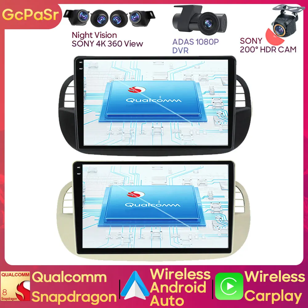 Qualcomm Per Fiat 500 2007 - 2014 Android Auto Autoradio Video Lettore Multimediale Monitor Navigazione Gps Audio Autoradio Ips 4G