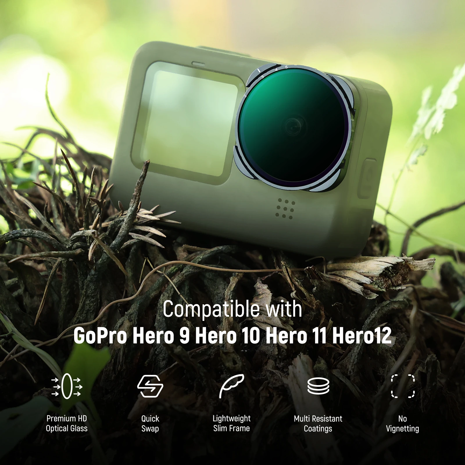 Переменный ND-фильтр ND4-ND32 для GoPro Hero 9 10 11 12 — Контроль экспозиции