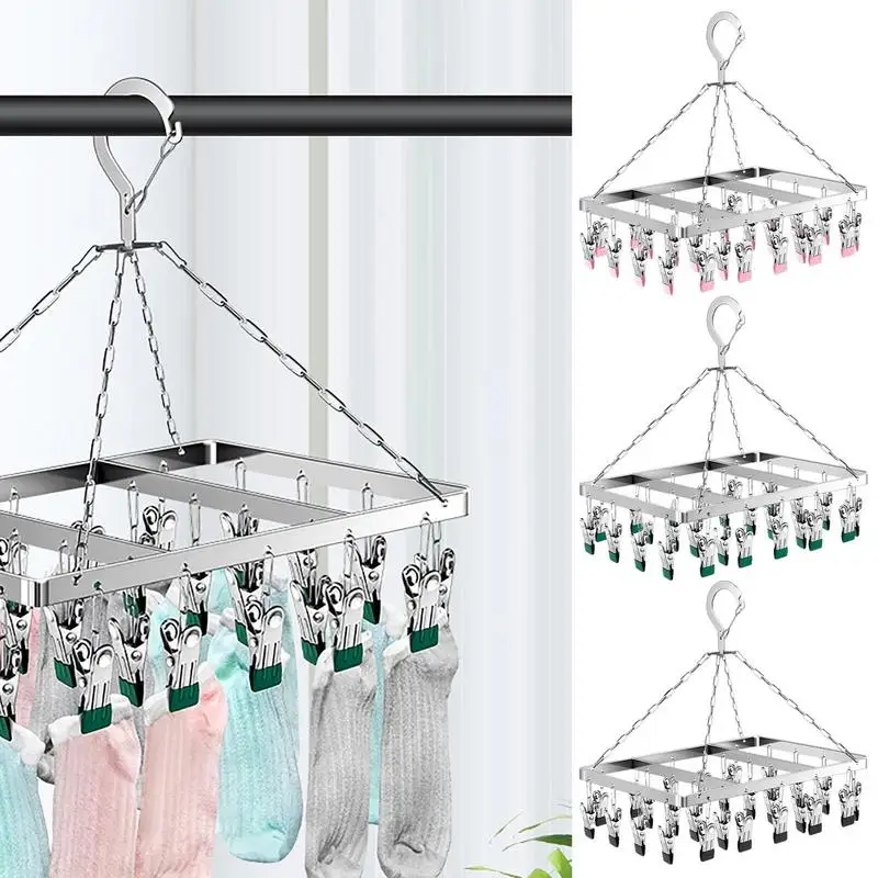 

26 зажимов, вешалка для сушки одежды, вешалка для одежды, вешалка для белья, бытовая ветрозащитная вешалка с зажимом для носков, сушилки для одежды