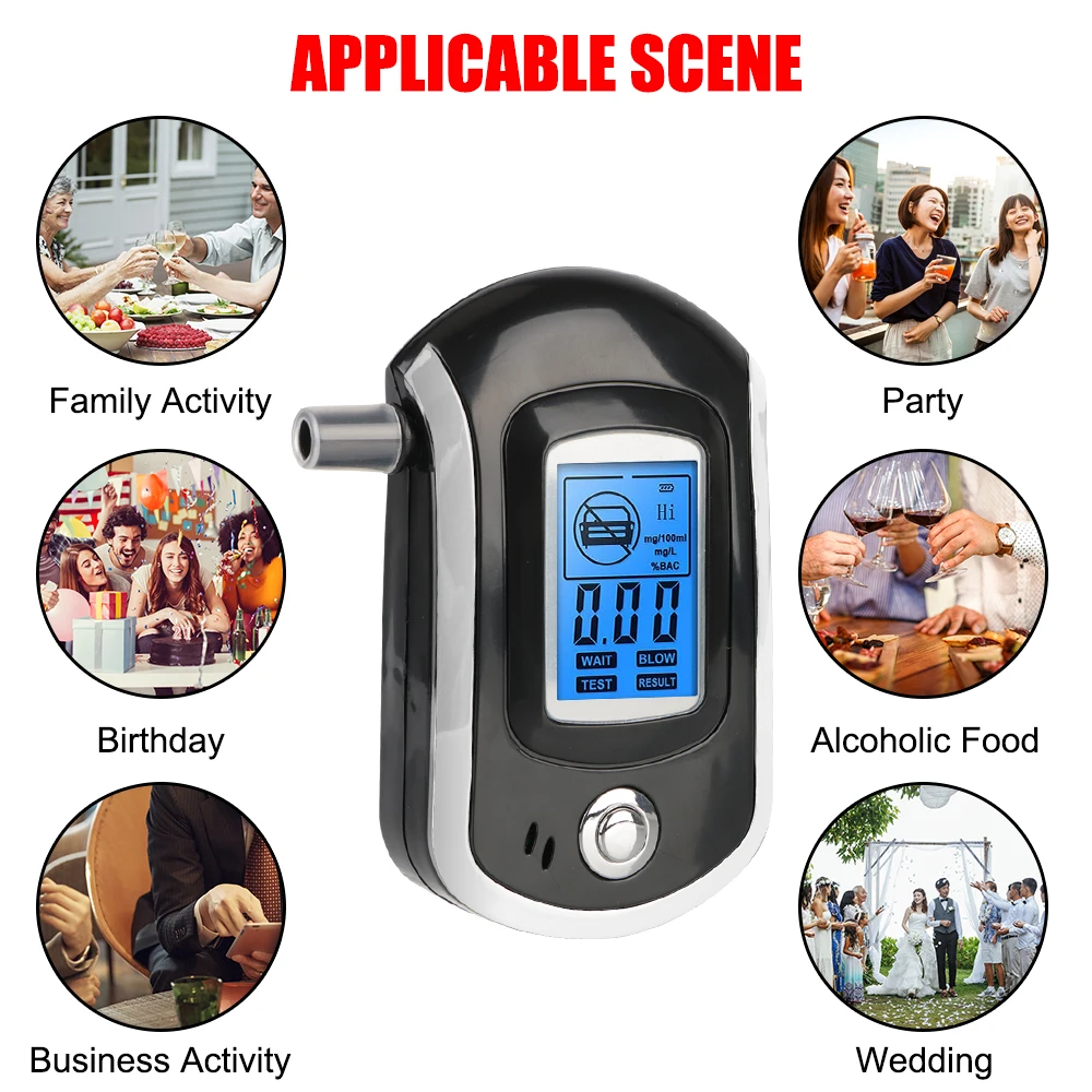 AT6000 LCD Screen Professional Digital Breath Alcohol Tester Mini Breath Drunk Driving Analyzer