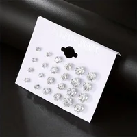 12 paires de boucles d'oreilles en Zircon à Six griffes, ensemble de boucles d'oreilles géométriques en cristal brillant blanc pour femmes et hommes, accessoires de bijoux 3