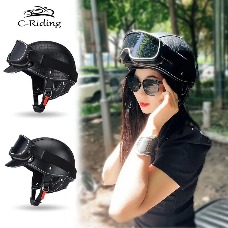 Retro Mezzo Casco Vintage Moto Casco Moto Arcobaleno Scooter Casco Di Sicurezza Classico Casco Moto