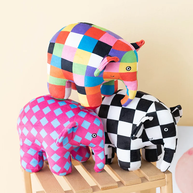 Cartoon Anime Elmer The Elephant Figure Plush Toy Lovely Plaid