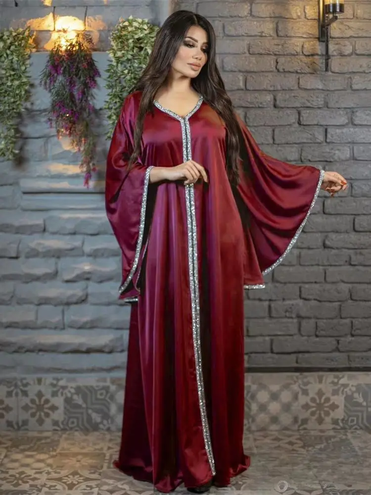 

Ramadan Kaftans Satin Abaya Muslim Long Dress Jalabiya Turkish African Dresses For Women Robe Femme Musulmane Islam Clothing