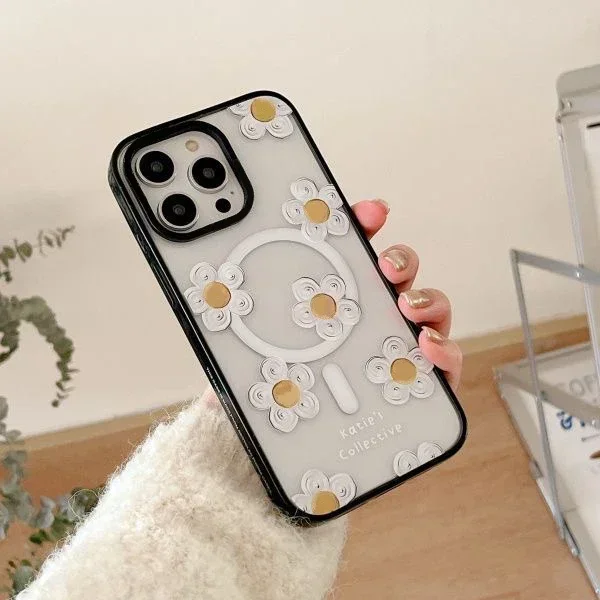 Flower Honeybee 2.0 Acrylic Black Border MagSafe iPhone 12 13 15 14 Pro Max Protective Case, Fits iPhone 15 Pro Max