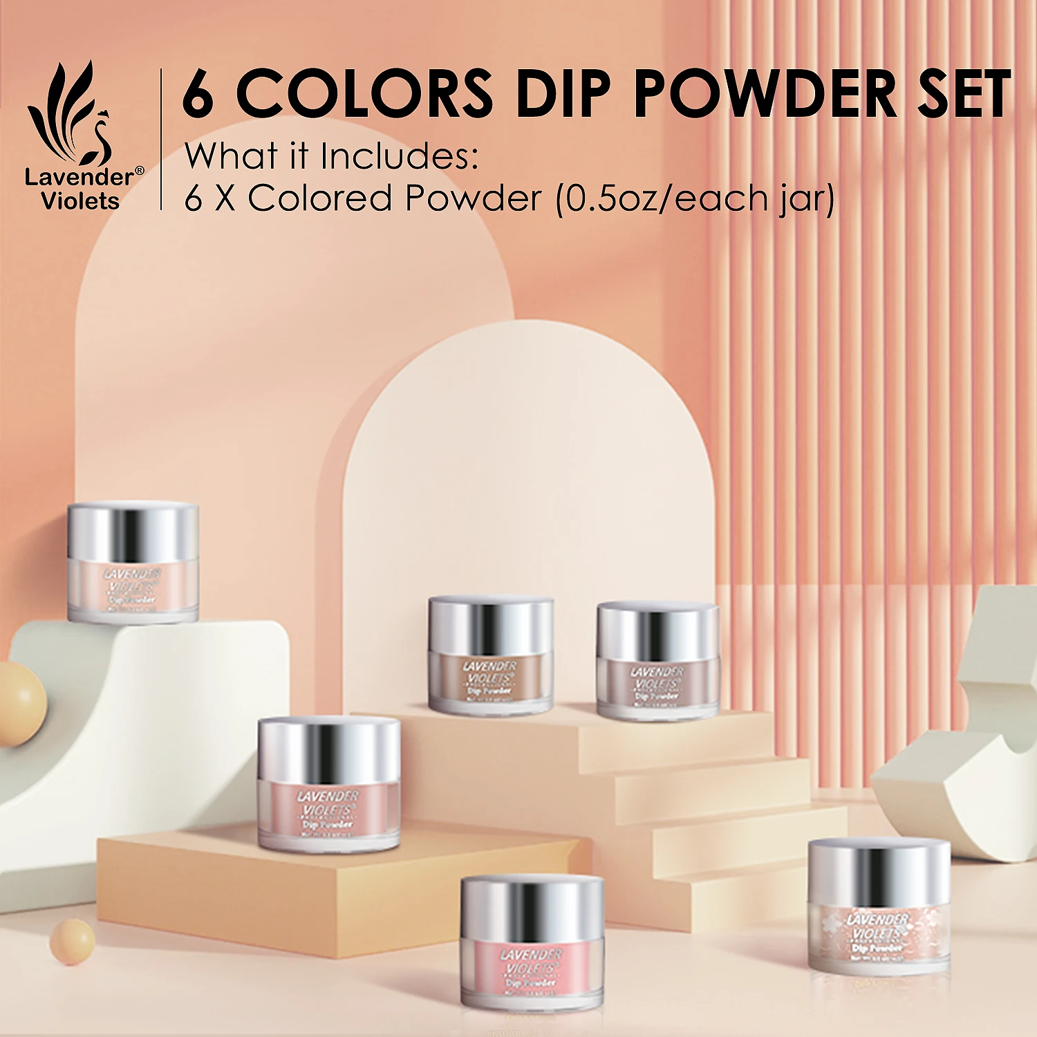6 x 0.5oz Large Capacity Nude Pink Glitter Colors Air Dry Dipping Powder Set for Nail Salon Manicure Women Girls Gift 6