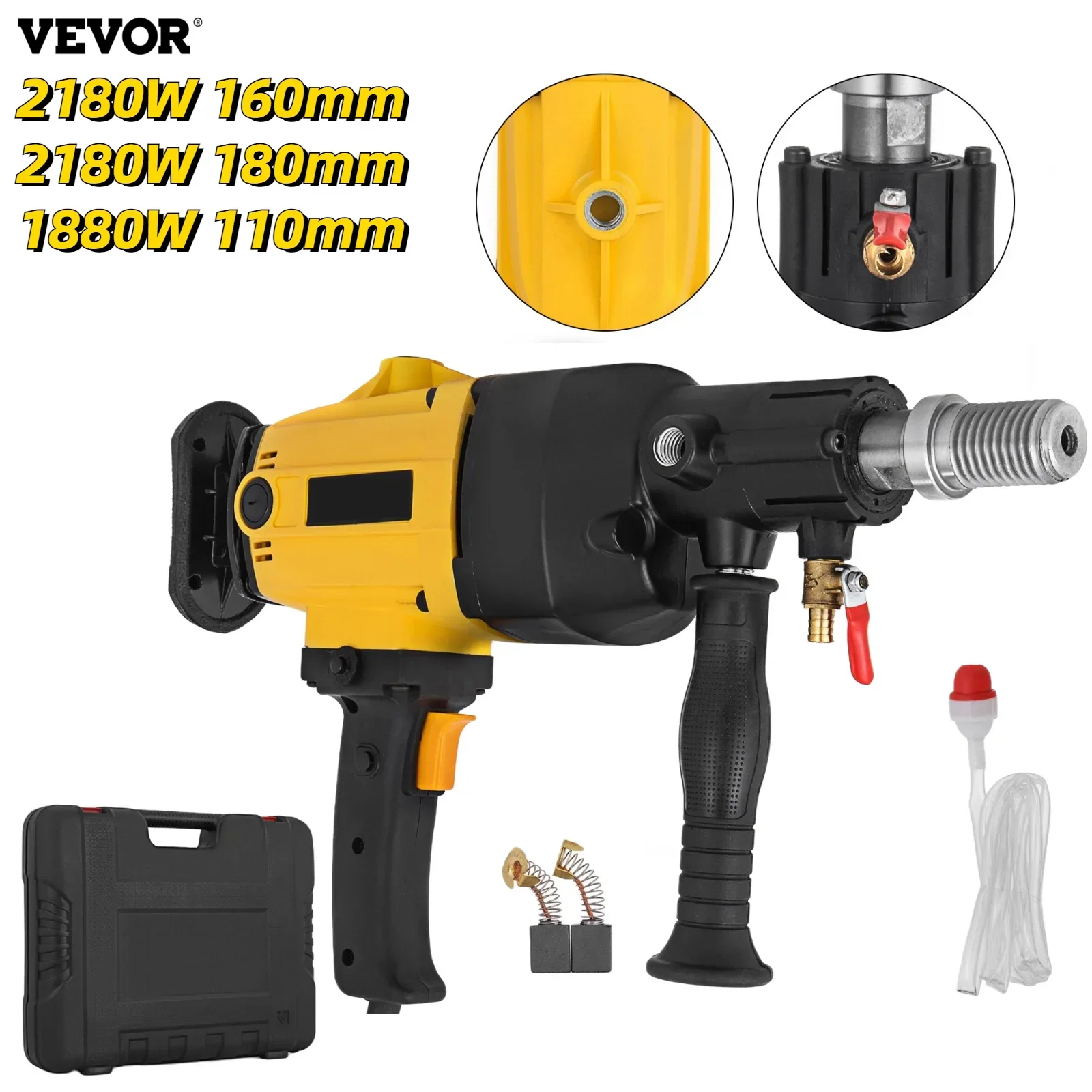 

VEVOR Handheld Diamond Core Drill Rig Concrete 110mm 160mm 180mm Wet/Dry Electric Stepless Speed Drilling Tool 1880W 2180W