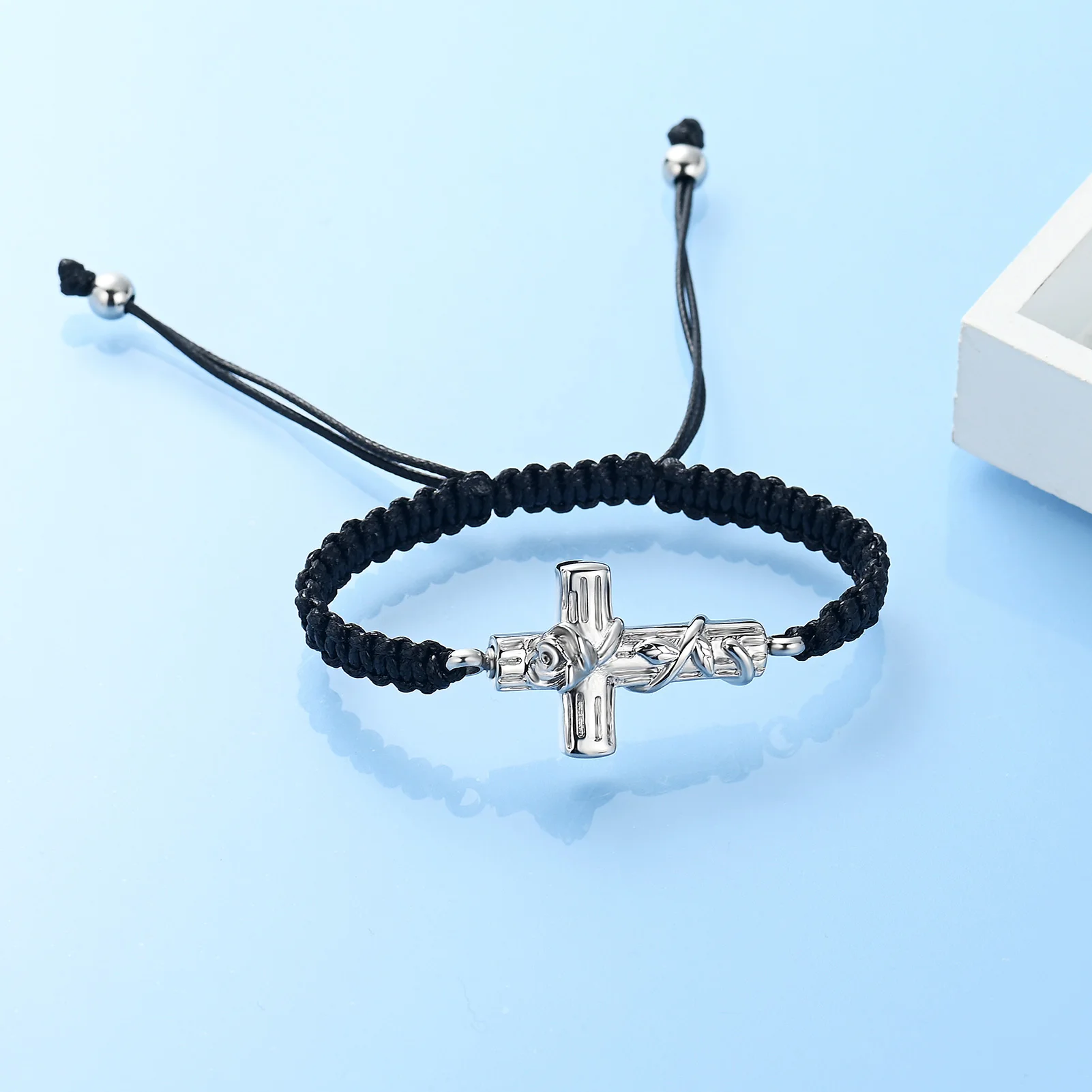 Rose Cross Memorial Jewelry Cremation Urn Bracelet For Human/Pet Ashes Stainless Steel Keepsake Ashes Bangle Personalized