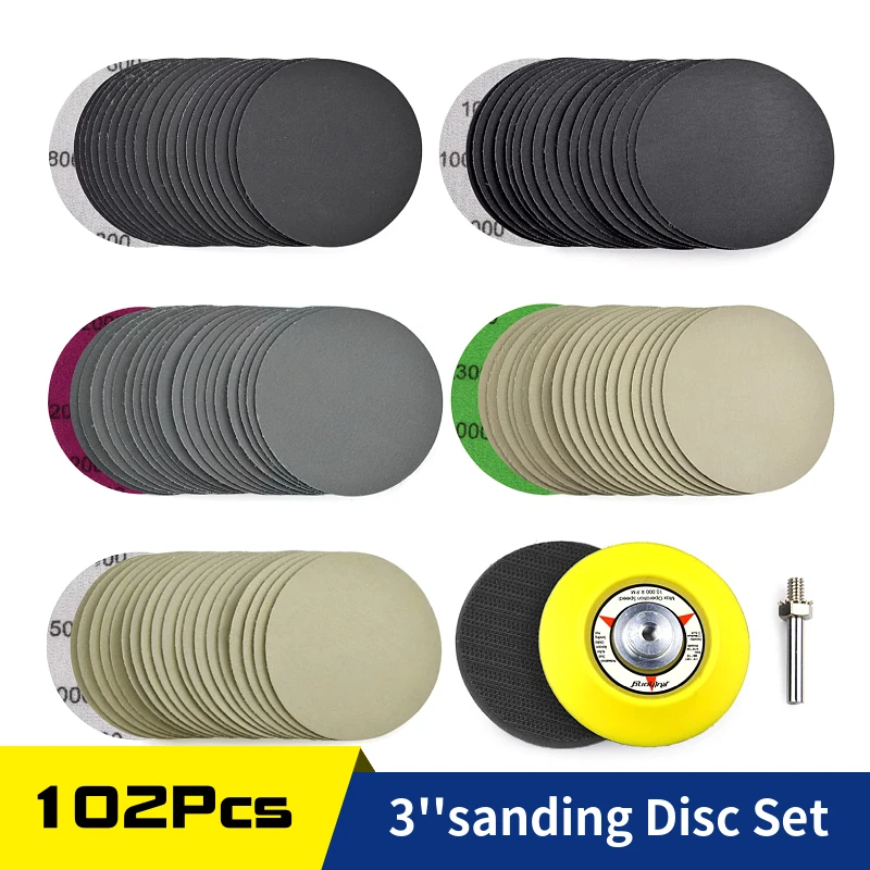 100Pcs 3 Inch 75mm Sanding Discs Wet Dry Hook & Loop Sandpaper 1/4 '' Shank Sanding Pad Foam