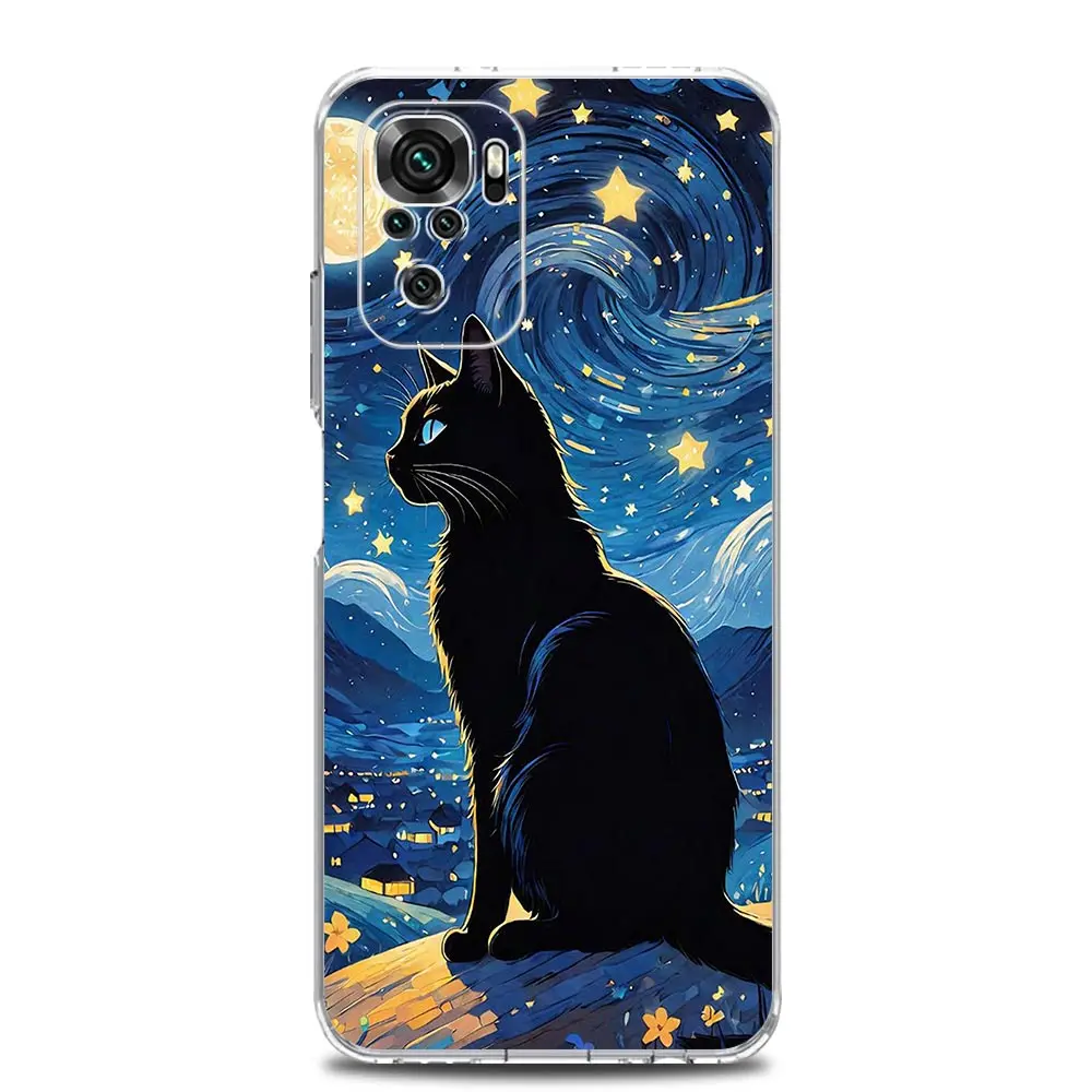 Clear Cat Van Gogh Starry Sky TPU Phone Case Cover