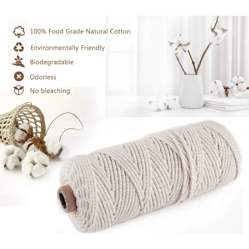 100% Cotton Cord Rope String DIY Handmade 200 Meters Cotton Macrame Rope Craft Cord for Crafts Knitting Plant Hangers Christmas