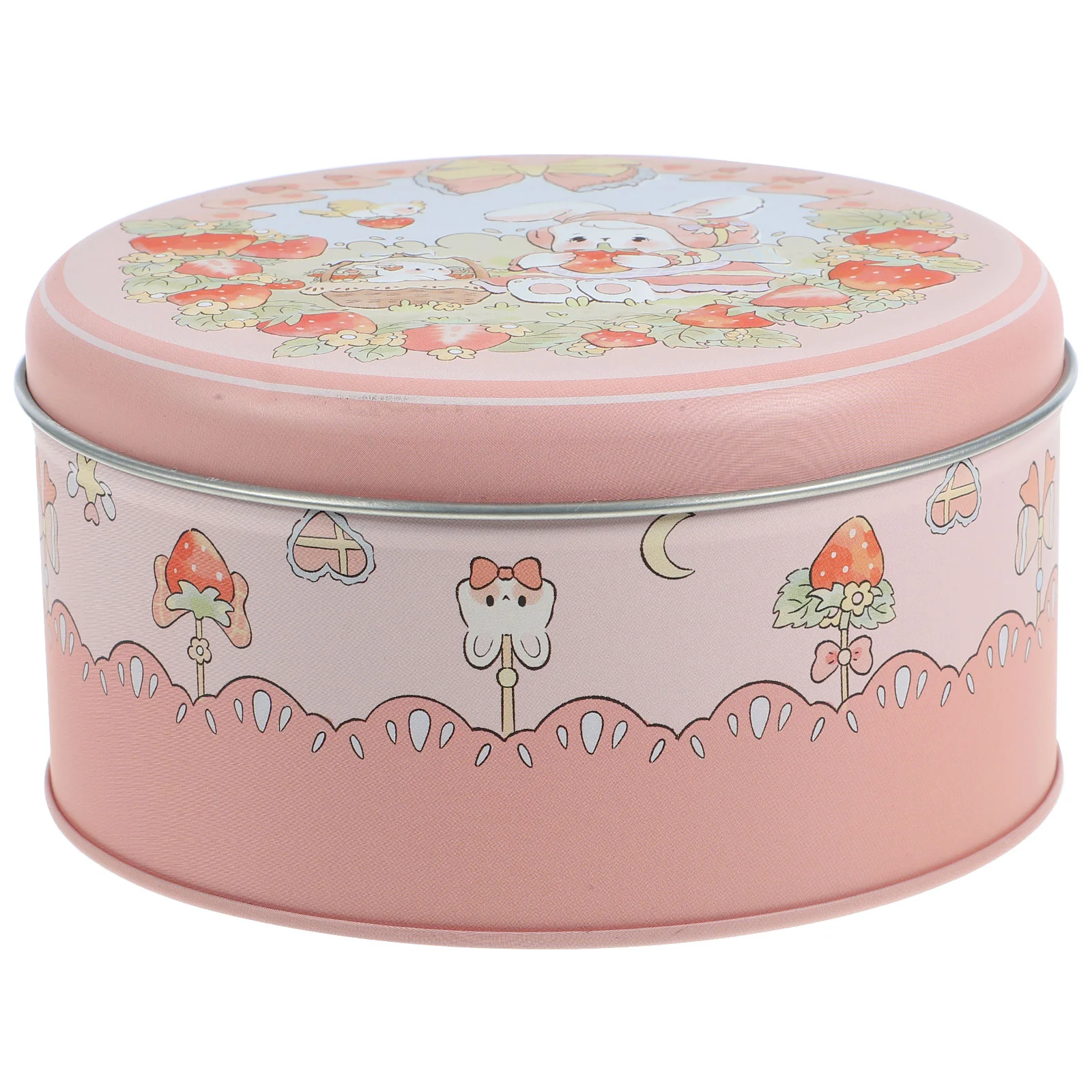 

Cookie Jar Easter Gift Round Baking Cake Gift Tins Rabbit Bunny Strawberry Pattern Tinplate Empty Tins Box Candies Boxes