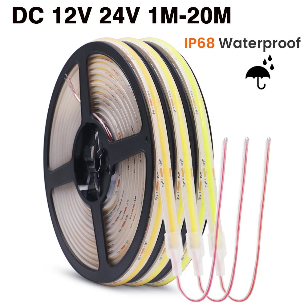 

IP68 Waterproof COB Strip 12V 24V 320Leds/M RA90 3000K 4000K 6000K Home Garden Decor Flexible Ribbon Rope LED Light 1M 10M 20M