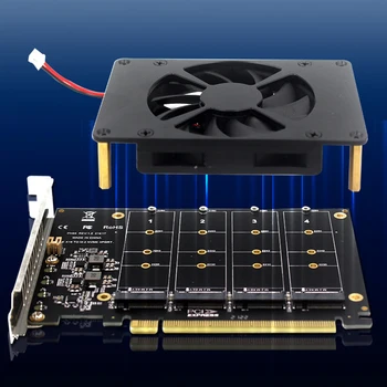 방열판이 있는 SSD PCIe X16 어댑터 카드, PCIe 4.0 X16 NVME M.2 MKEY SSD RAID 확장 M.2 어댑터 카드, 4X32Gbps