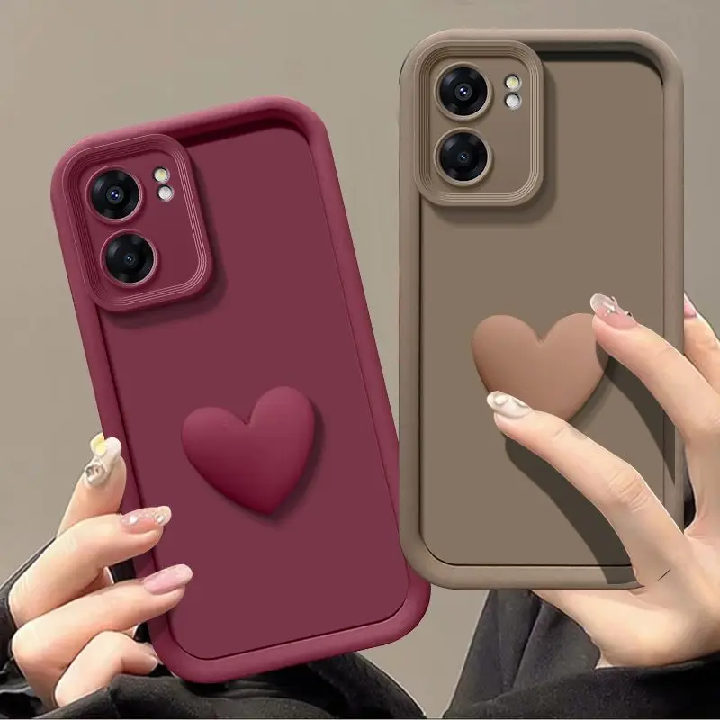 3D Love Heart Matte Silicone Phone Case - Soft and Durable Cover