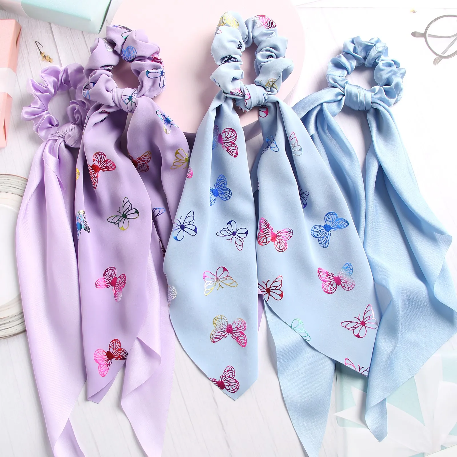 

Furling Women Solid Print Satin Scarf Scrunchies Ponytail Holder Hair Tie Girls Elastic Hair Bands Elegant Hair Accessories
