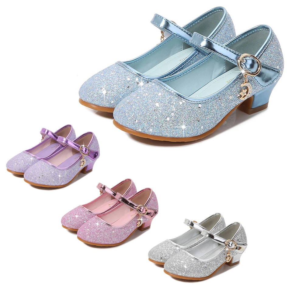 Chaussures De Princesse Fille à Paillettes - Talons Hauts Style Reine Des Neiges Pour Déguisement, Fête
