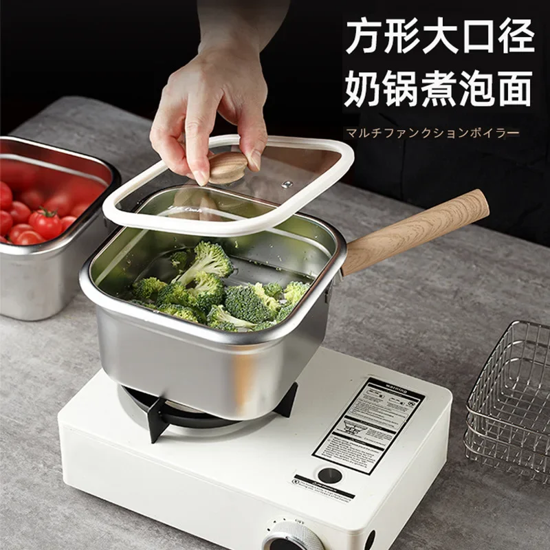 Export quality Multi-purpose fryer Household small 316 stainless steel with filter drain basket with lid Square pot 4